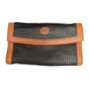 Vintage Dooney & Bourke Wallet Black Pebble Leather Tan Trim Coin Made In USA